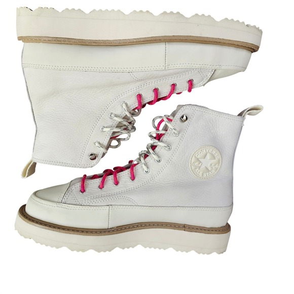 Converse CTAS Lugged Winter White Leather Platform Shoes Hot Pink Laces Size 8 - Picture 6 of 11